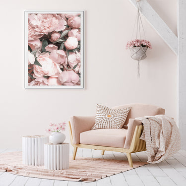 Wall Art 70cmx100cm Peony White Frame Canvas